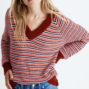 Madewell Arden V-Neck Crop Pullover Sweater in Stripe